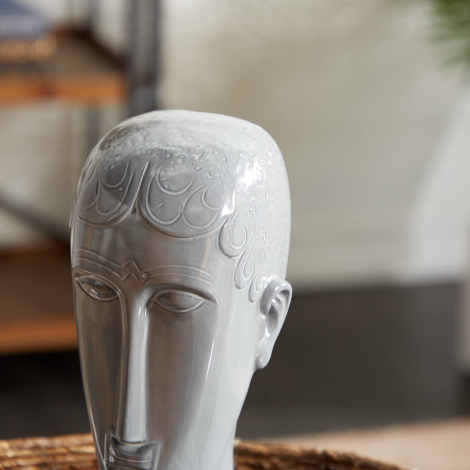 13" Gray Stoneware Man Head Sculpture